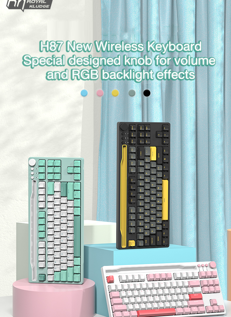 Royal Kludge H87 TKL Special U-Socket/ Knob One-Key Switching / USB HUB / 3 Mode/ RGB hot-swappable