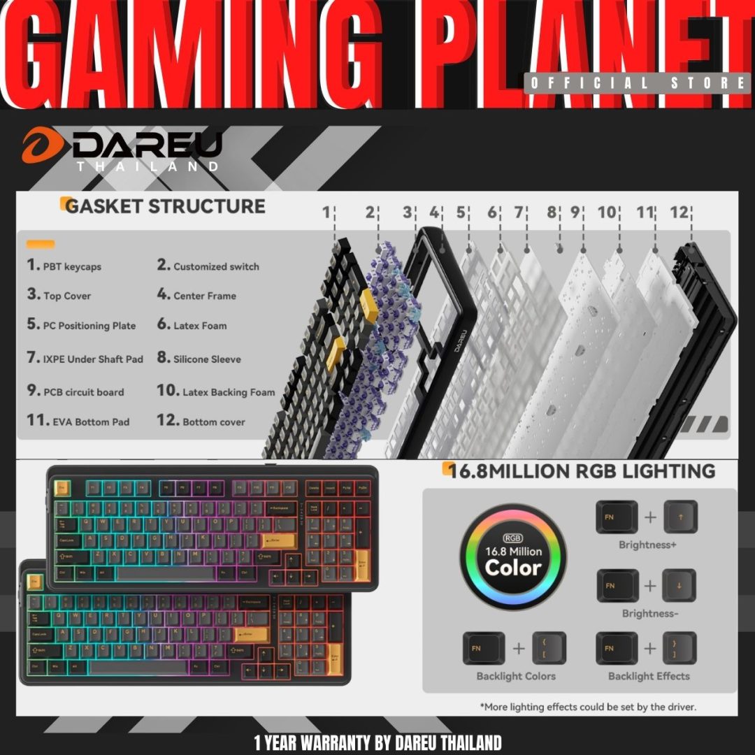 DAREU EK98pro Wireless Mechanical Keyboard,Tri-Mode BT/2.4GHz/USB-C RGB Backlit Gaming Keyboard
